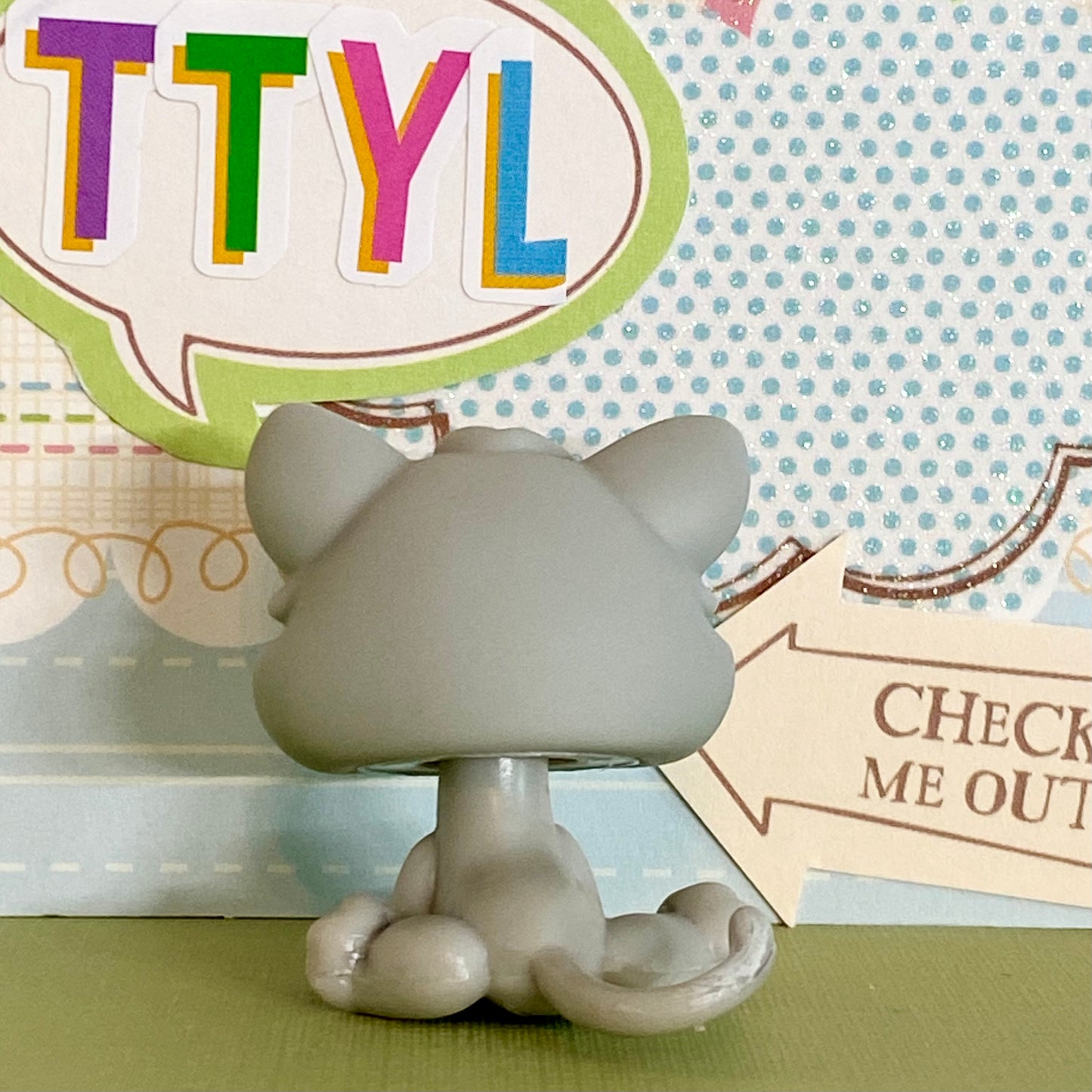 Vintage Authentic Littlest Pet Shop Kitten 198 Grey Blue