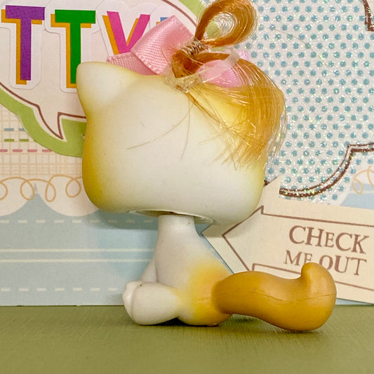 Vintage Authentic Littlest Pet Shop Shorthair Cat Orange Blue Hair