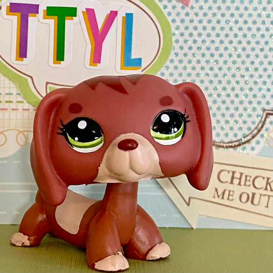 Vintage Authentic Littlest Pet Shop Dachshund Dog 3601 and Puppy 3602 Mama Me Brown Green