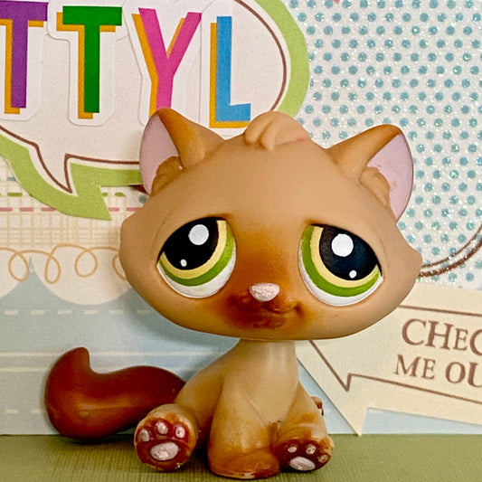 Vintage Authentic Littlest Pet Shop Kitten Cat 194 Brown Green