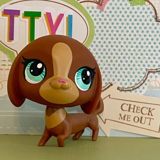 Vintage Authentic Littlest Pet Shop Dachshund Dog 3297 Aqua Collector