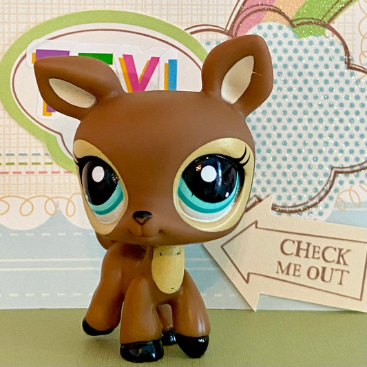 Vintage Authentic Littlest Pet Shop Deer 3583 3584 Mommy and Baby Brown Aqua