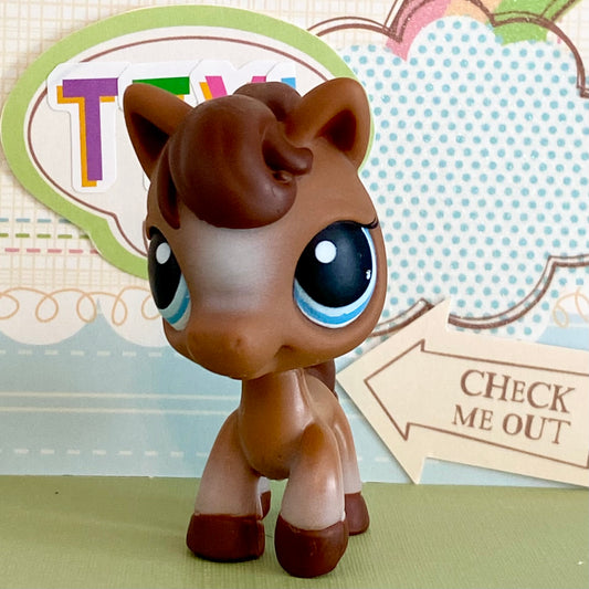 Vintage Authentic Littlest Pet Shop LPS Horse 337 Raceabout Ranch Brown Blue