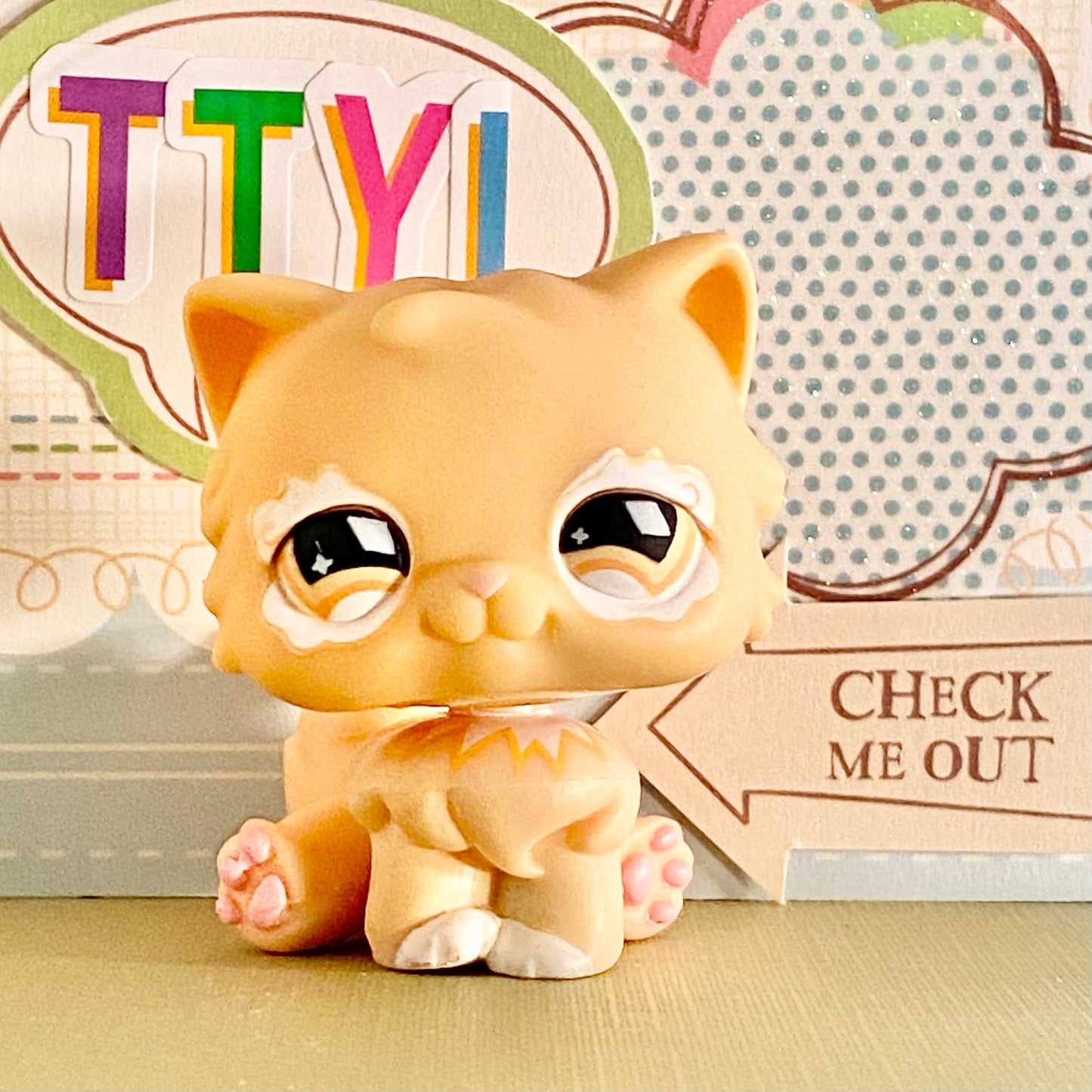 Vintage Authentic Littlest Pet Shop Persian Peach Cat No. 490