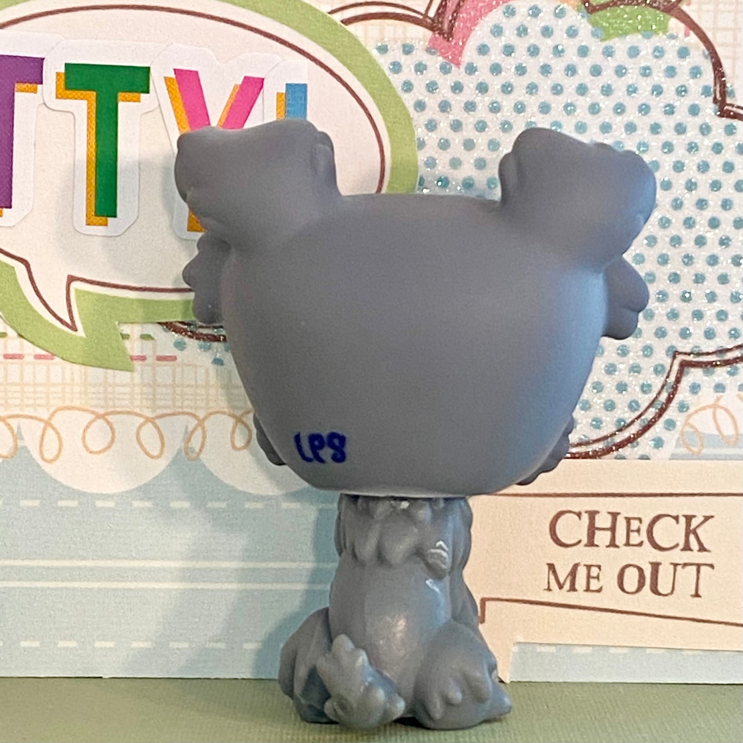 Vintage Authentic Littlest Pet Shop LPS Schnauzer Dog 1393 Grey Blue