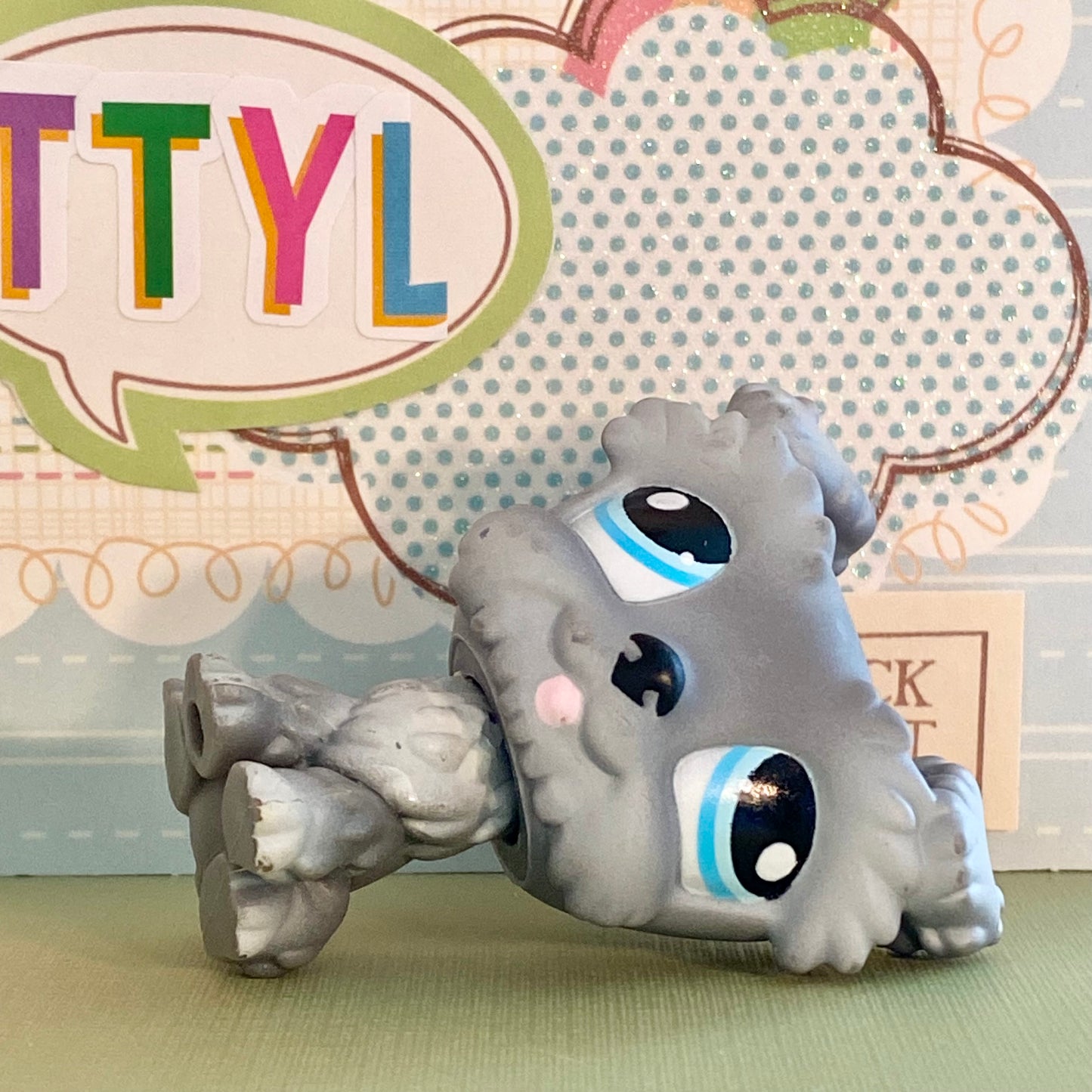 Vintage Authentic Littlest Pet Shop LPS Schnauzer Dog 1393 Grey Blue