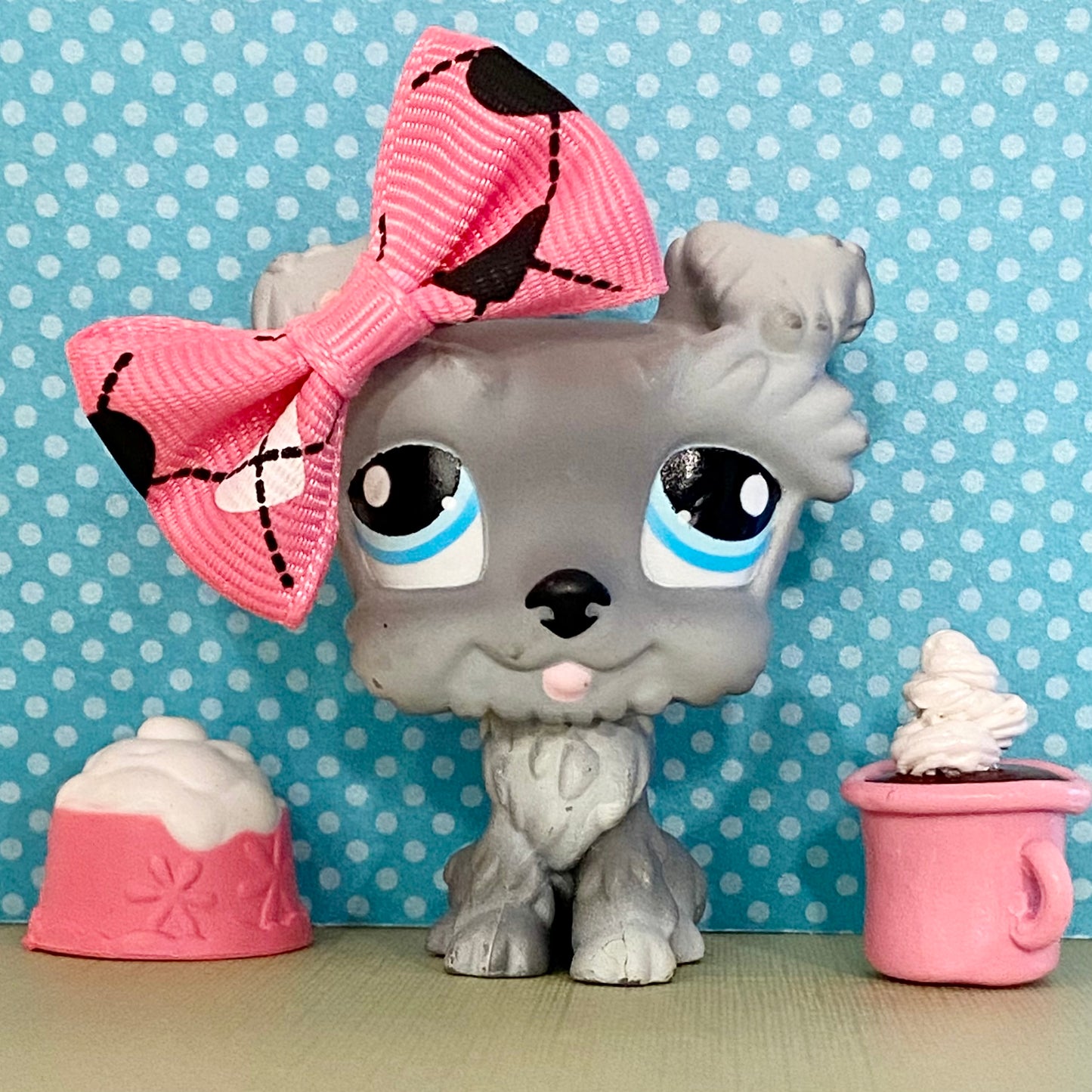 Vintage Authentic Littlest Pet Shop LPS Schnauzer Dog 1393 Grey Blue