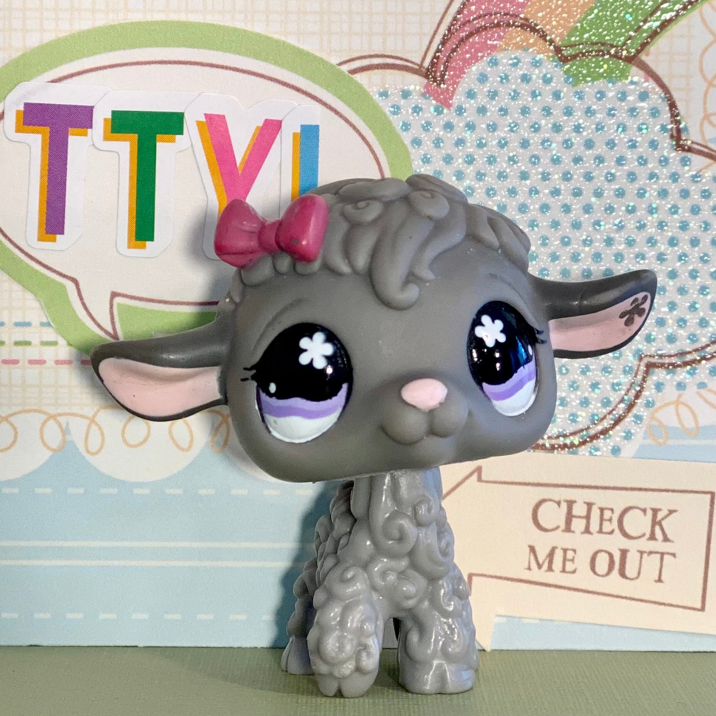Vintage Authentic Littlest Pet Shop Lamb No. 477 Gray Purple