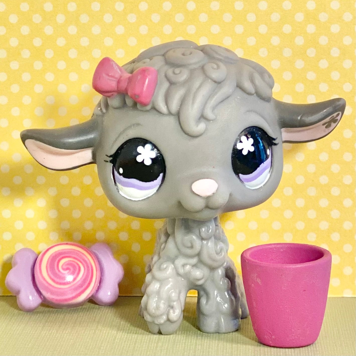 Vintage Authentic Littlest Pet Shop Lamb No. 477 Gray Purple