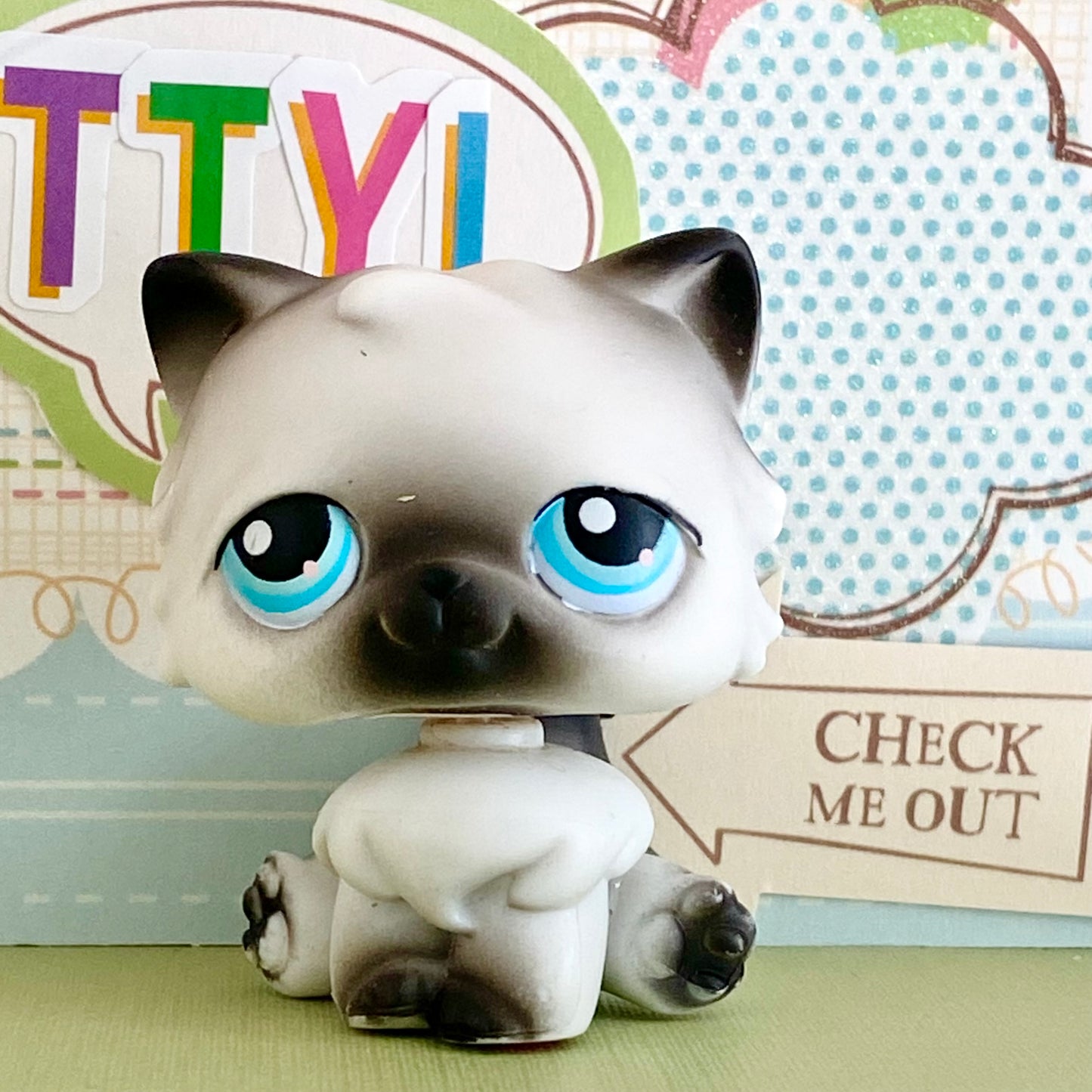 Vintage Authentic Littlest Pet Shop Persian Cat No. 60 Siamese Grey Blue