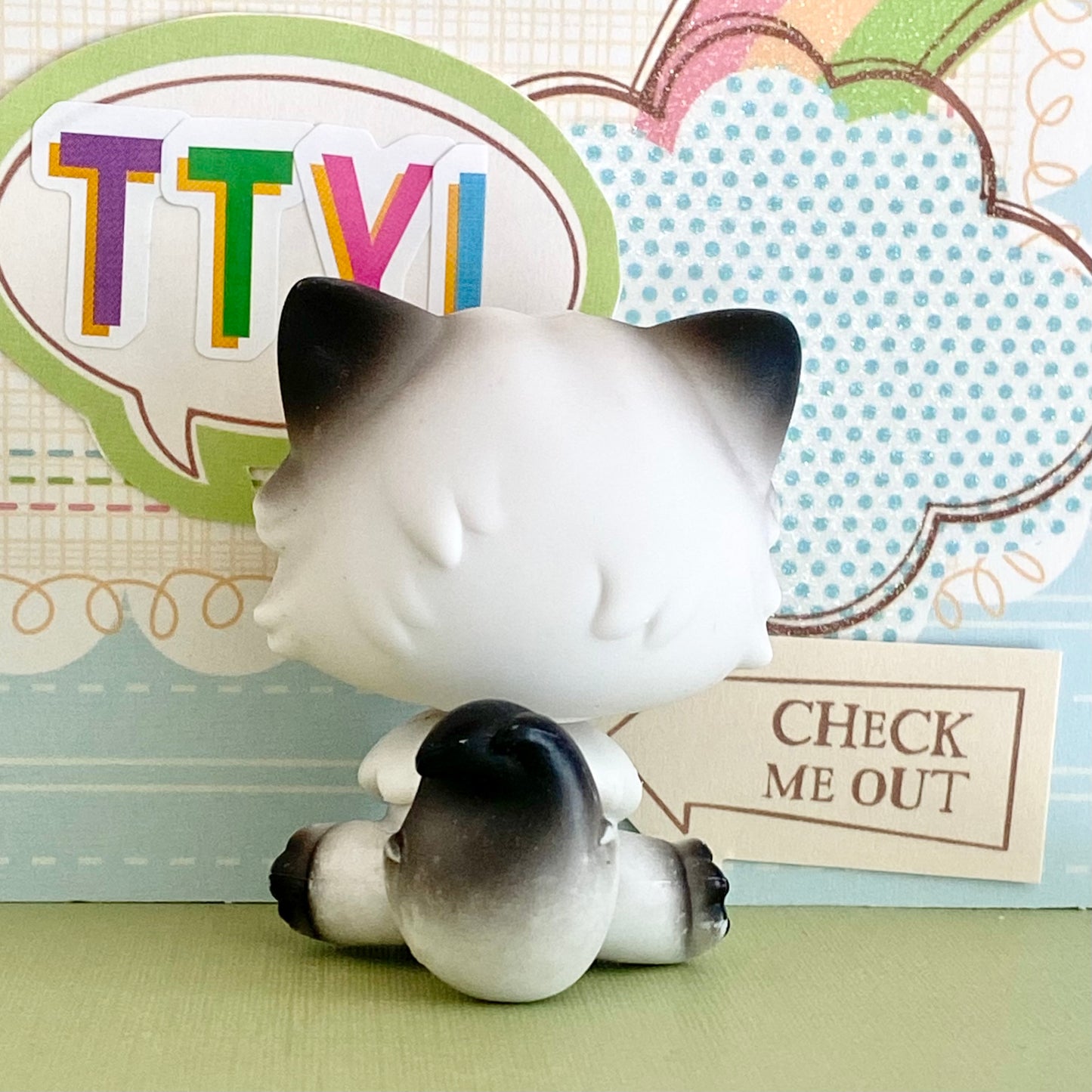 Vintage Authentic Littlest Pet Shop Persian Cat No. 60 Siamese Grey Blue