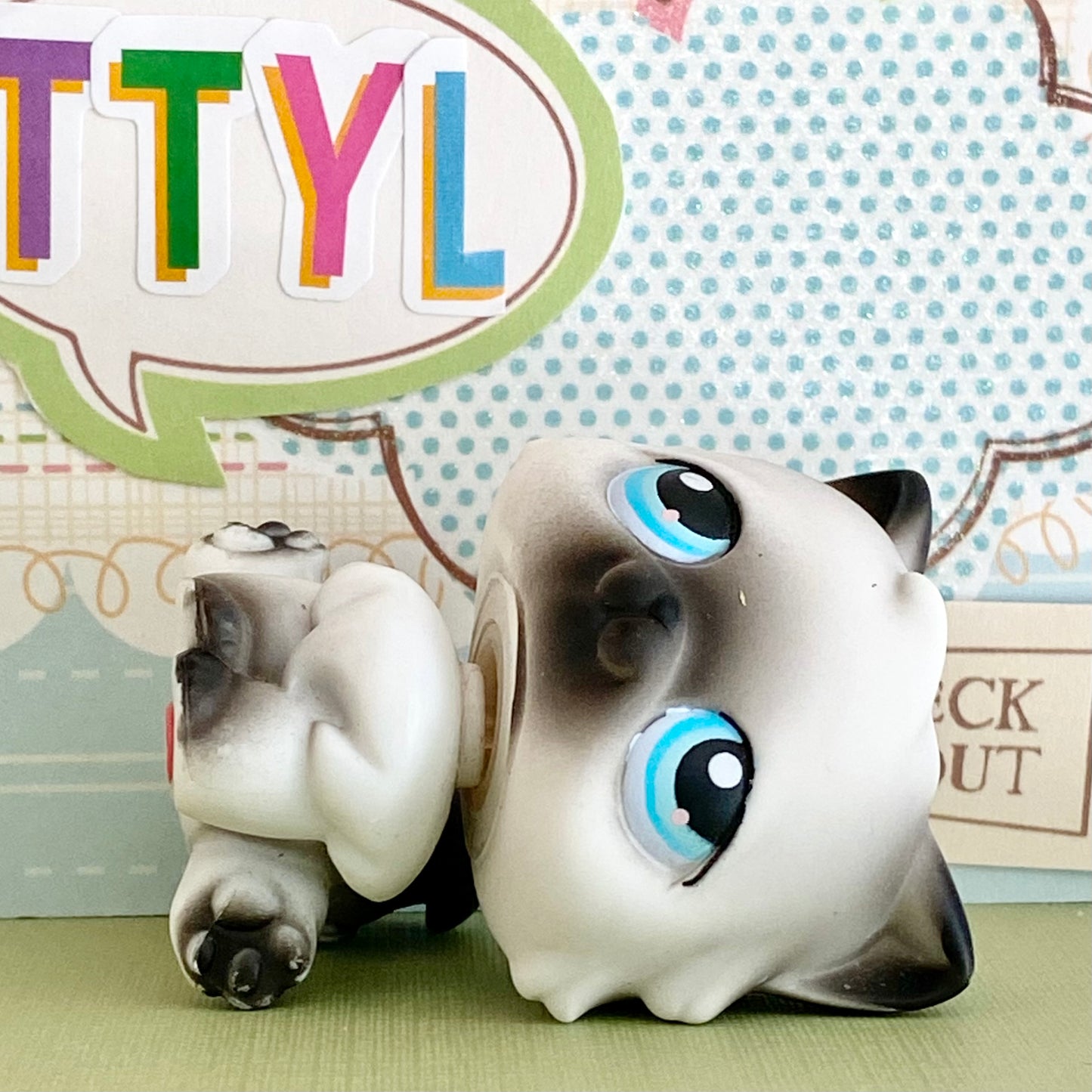 Vintage Authentic Littlest Pet Shop Persian Cat No. 60 Siamese Grey Blue