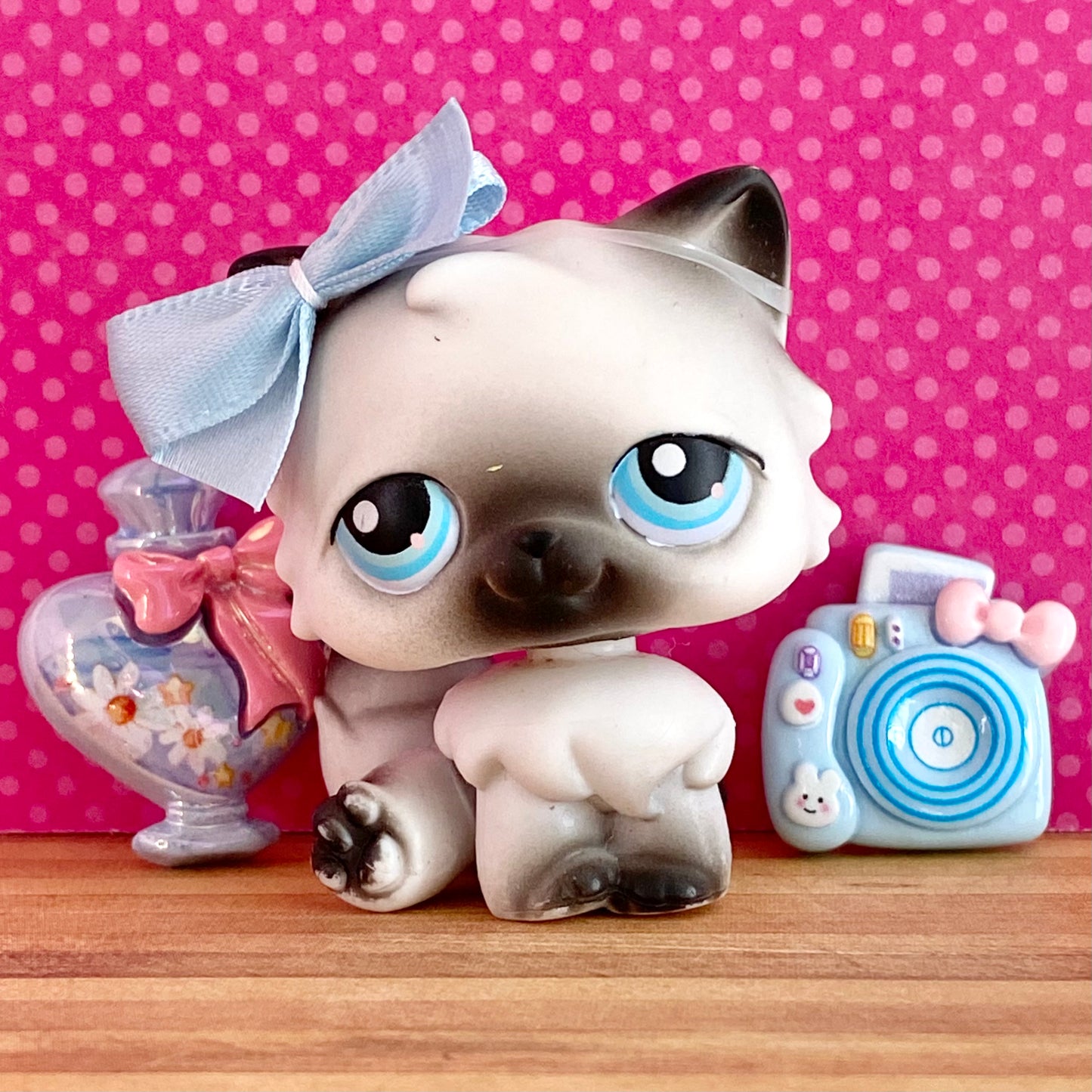 Vintage Authentic Littlest Pet Shop Persian Cat No. 60 Siamese Grey Blue