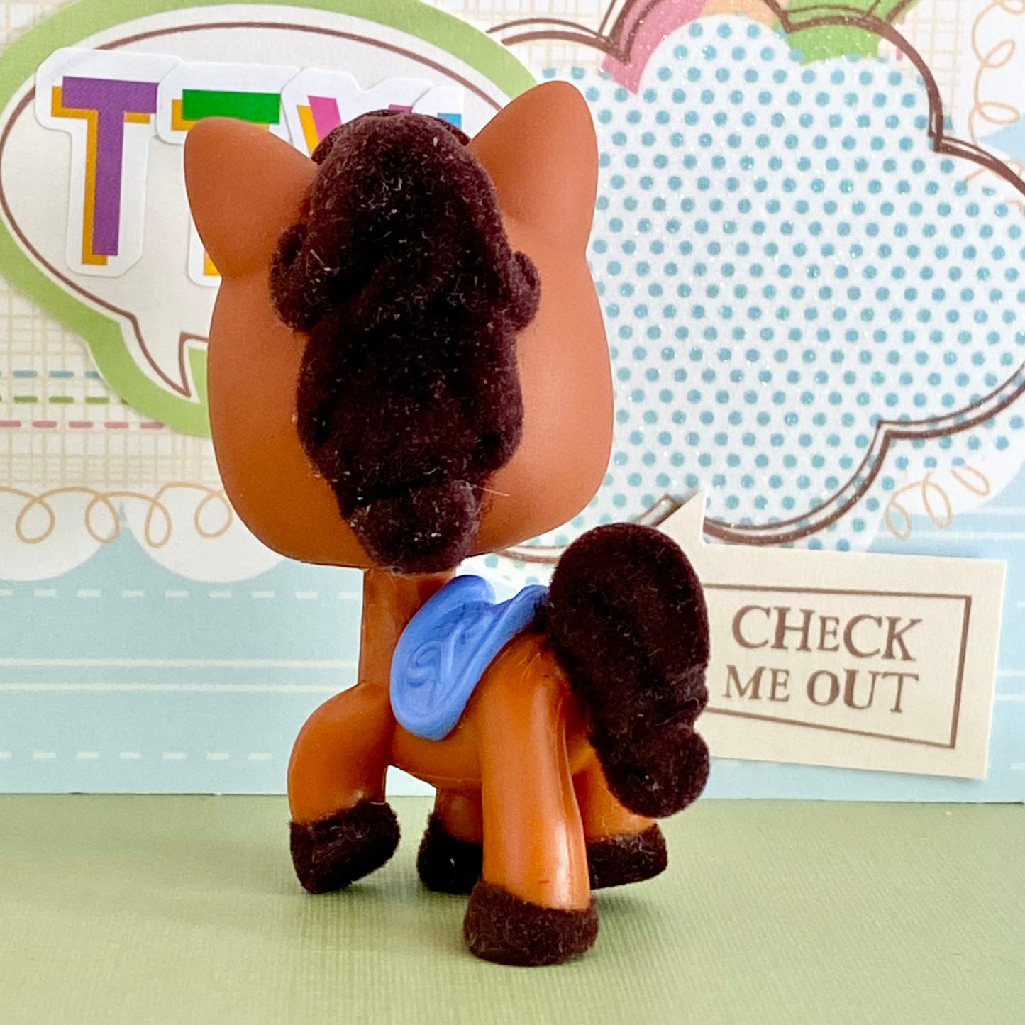 Vintage Authentic Littlest Pet Shop Horse No. Brown Flocked Purple Sportiest