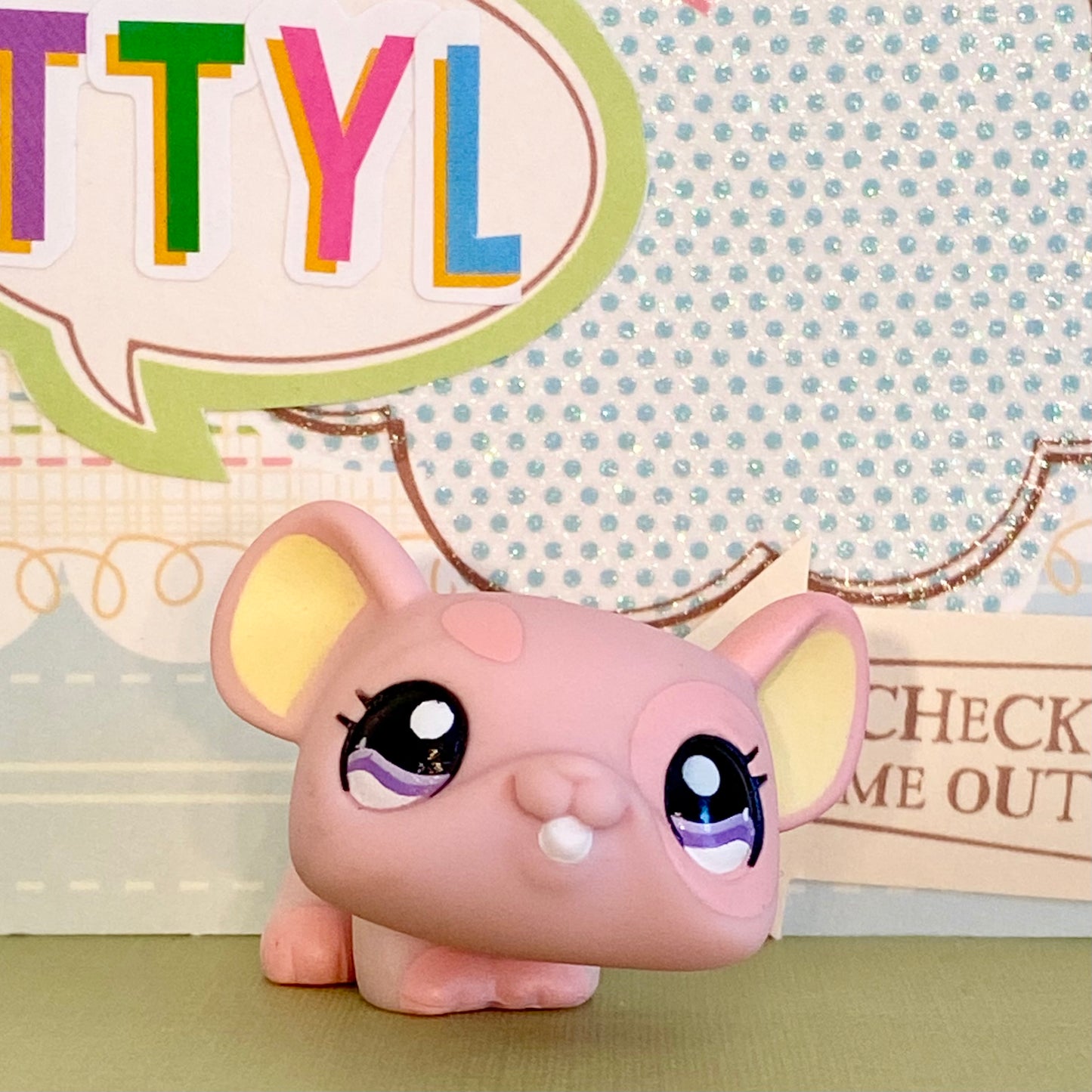 Vintage Authentic Littlest Pet Shop Mouse 1202 Pink Purple Habitrail