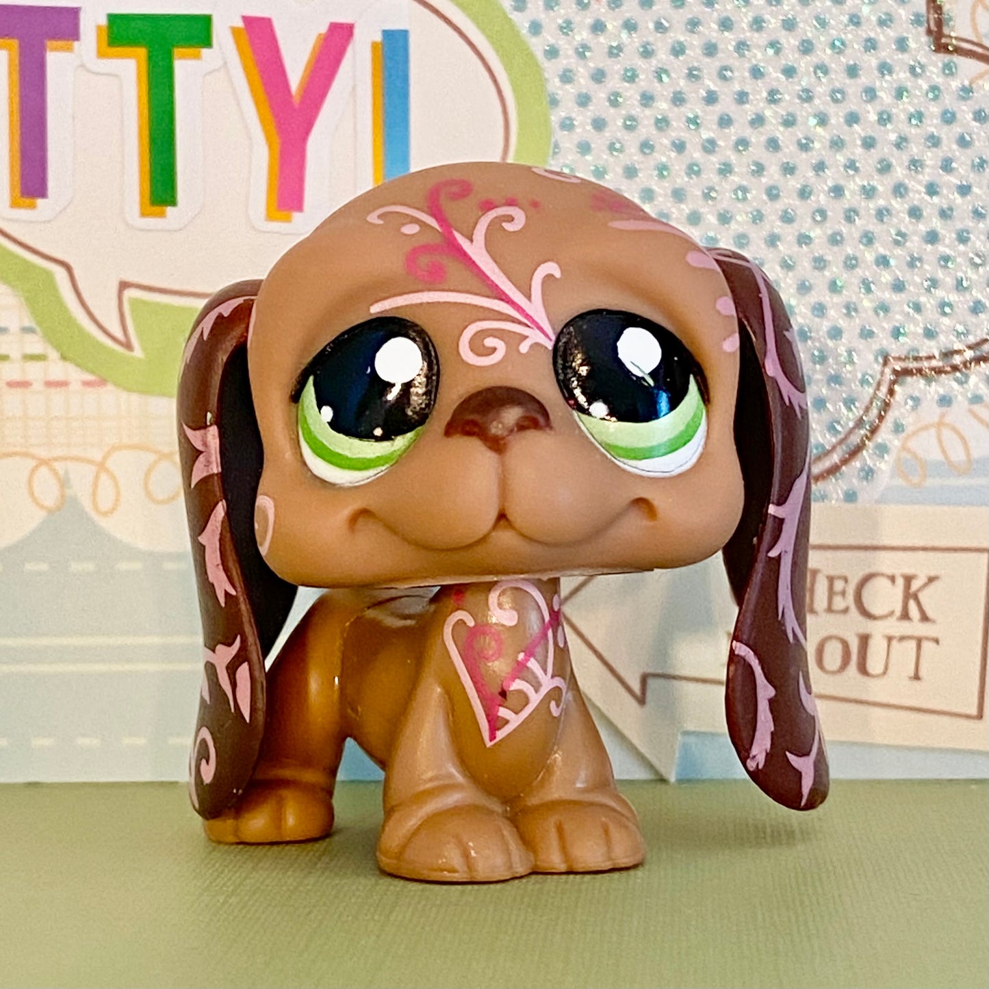 Vintage Authentic Littlest Pet Shop Dog Basset 1358 Postcard Tattoos