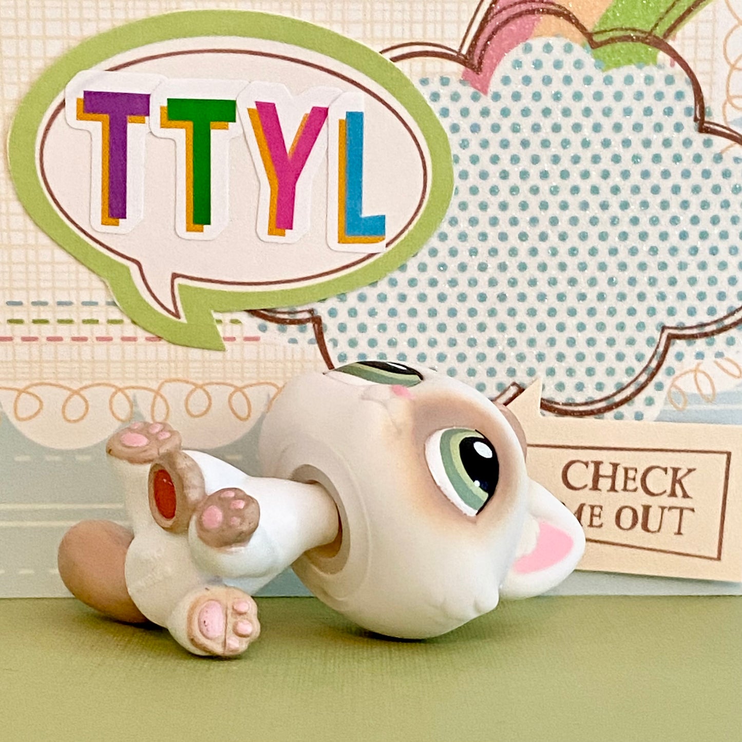 Vintage Authentic Littlest Pet Shop Kitten Cat 197 White Tan