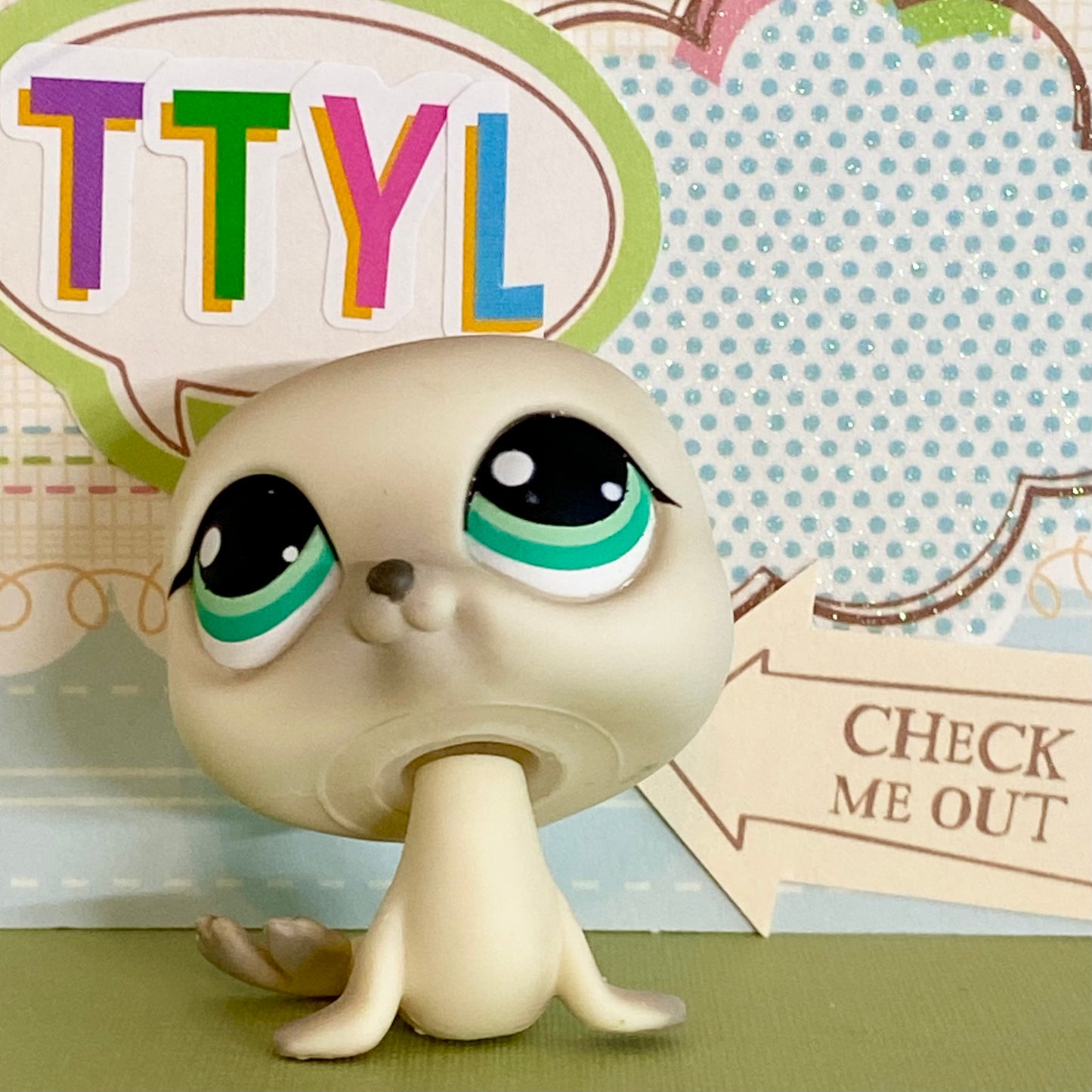 Vintage Authentic Littlest Pet Shop Seal 342 Arctic Grey Aqua