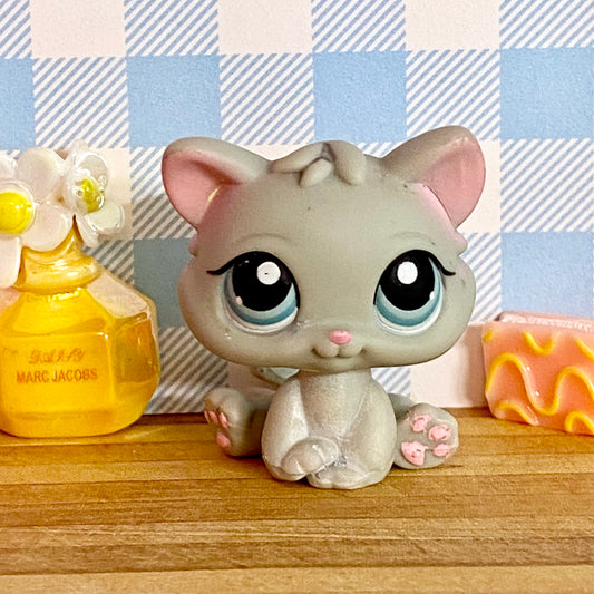 Vintage Authentic Littlest Pet Shop Kitten 198 Grey Blue