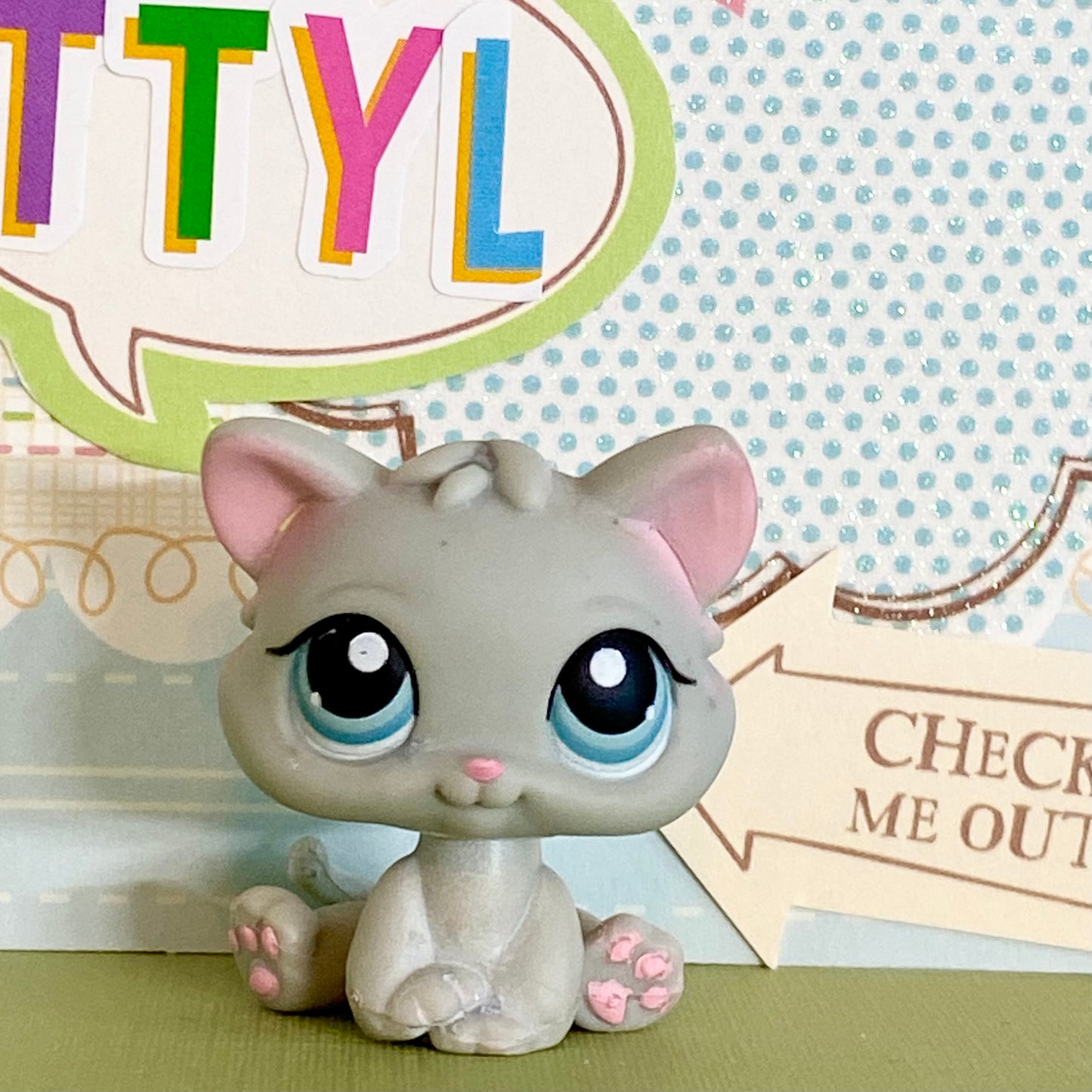 Vintage Authentic Littlest Pet Shop Kitten 198 Grey Blue