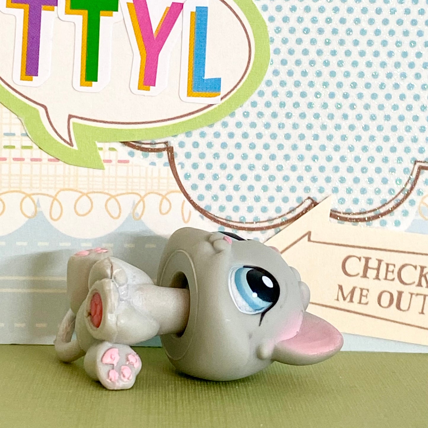 Vintage Authentic Littlest Pet Shop Kitten 198 Grey Blue