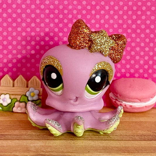 Vintage Authentic Littlest Pet Shop Octopus 2140 Pretty Glitter Pink Orange Gold
