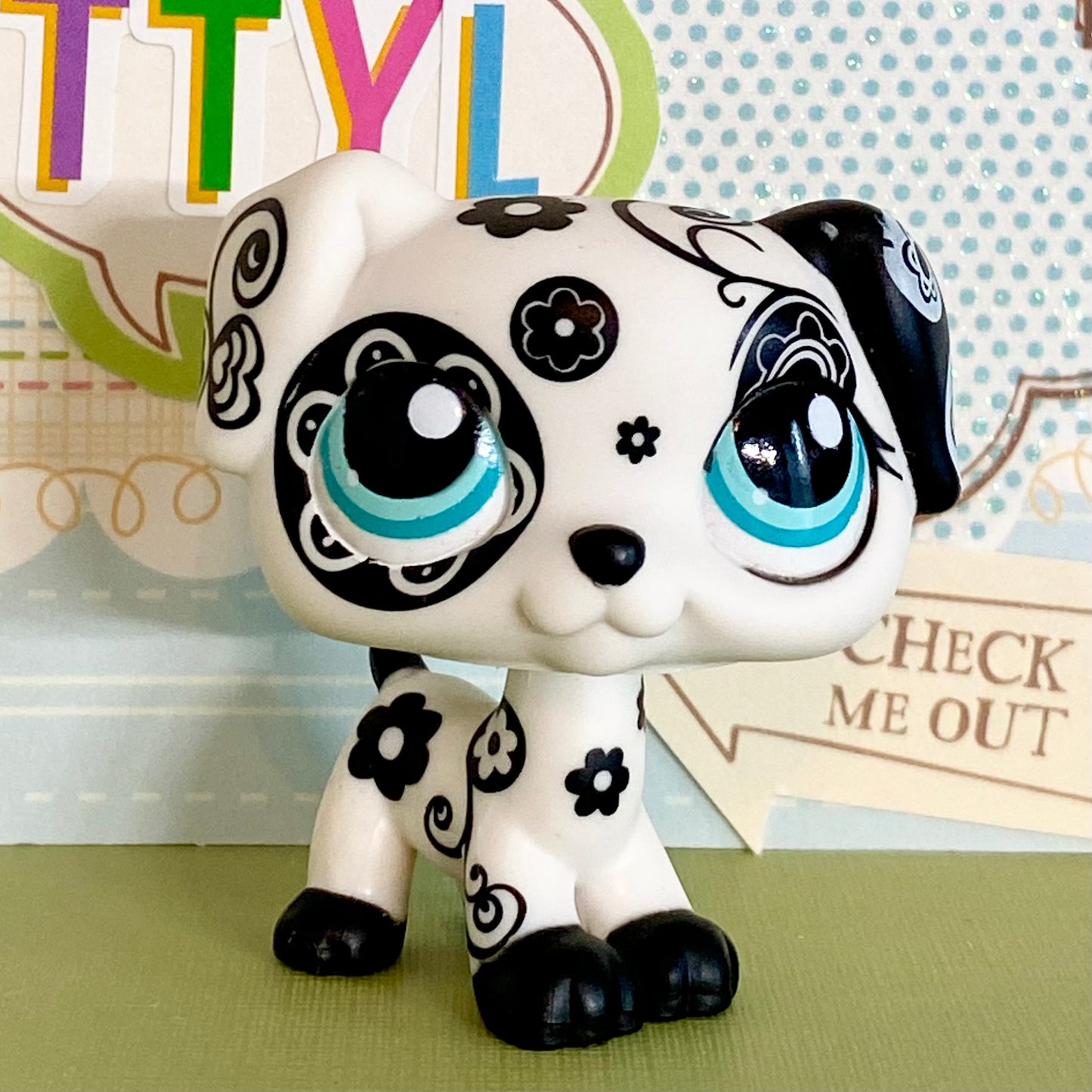 Vintage Authentic Littlest Pet Shop Dalmatian Dog 1613 Rescue Tails Center Blue