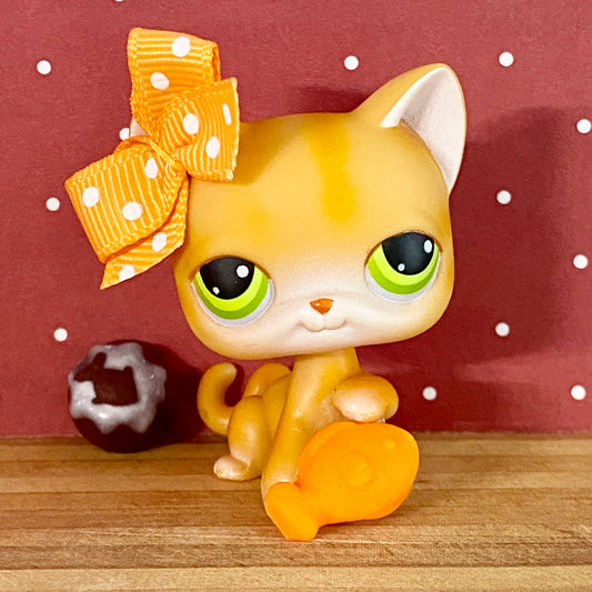 Vintage Authentic Littlest Pet Shop Shorthair Cat 11 Orange Green