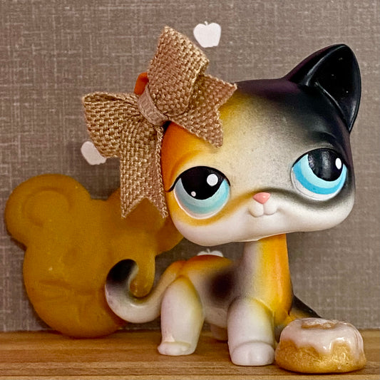 Vintage Authentic Littlest Pet Shop Shorthair Cat 106 Orange Black Blue
