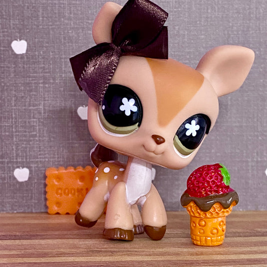 Vintage Authentic Littlest Pet Shop Deer Flower Green