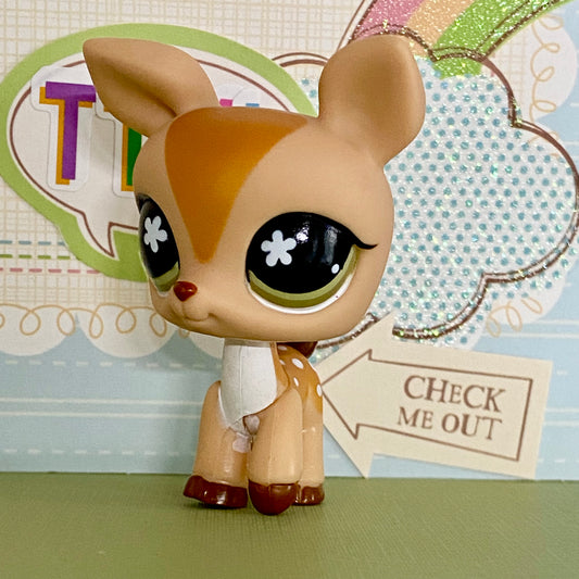 Vintage Authentic Littlest Pet Shop Deer Flower Green