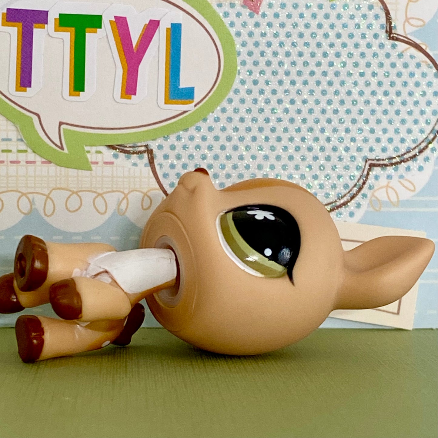 Vintage Authentic Littlest Pet Shop Deer Flower Green