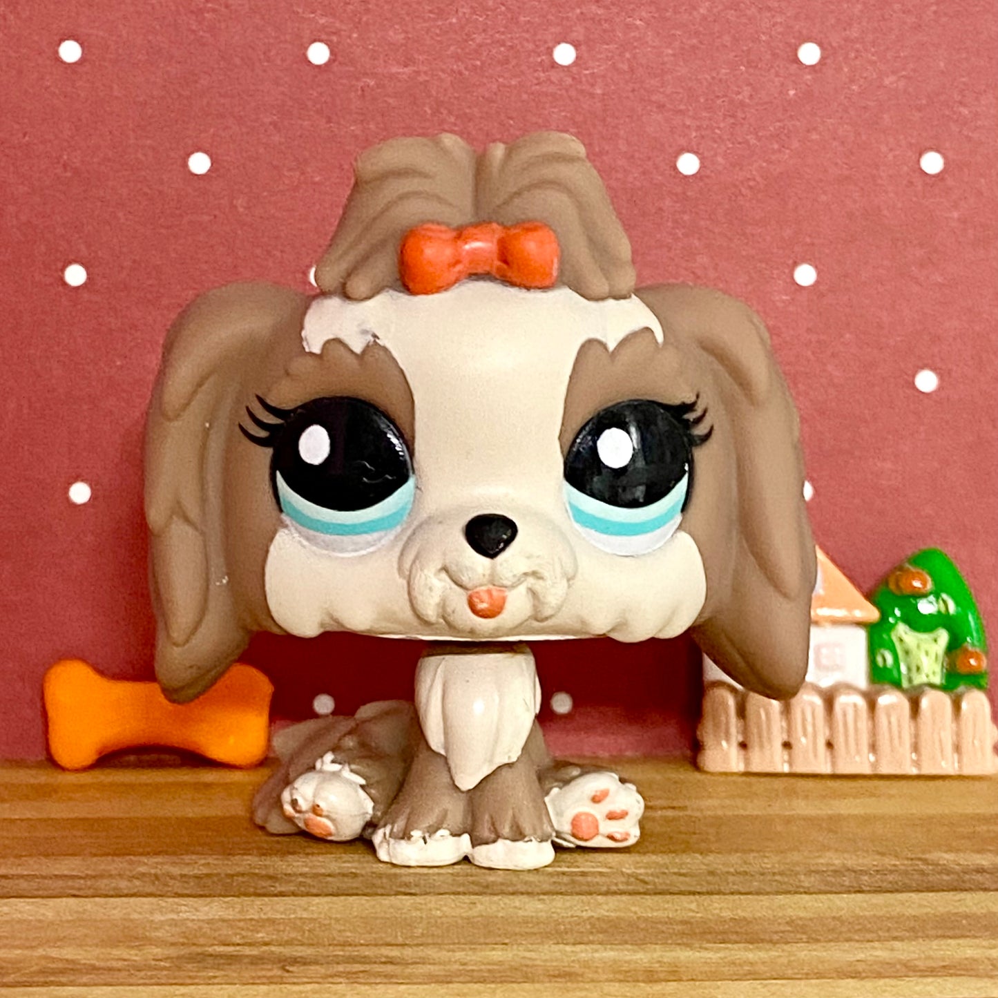 Vintage Authentic Littlest Pet Shop Llasa Apso Dog 2130 Brown White