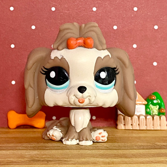 Vintage Authentic Littlest Pet Shop Llasa Apso Dog 2130 Brown White