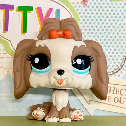 Vintage Authentic Littlest Pet Shop Llasa Apso Dog 2130 Brown White