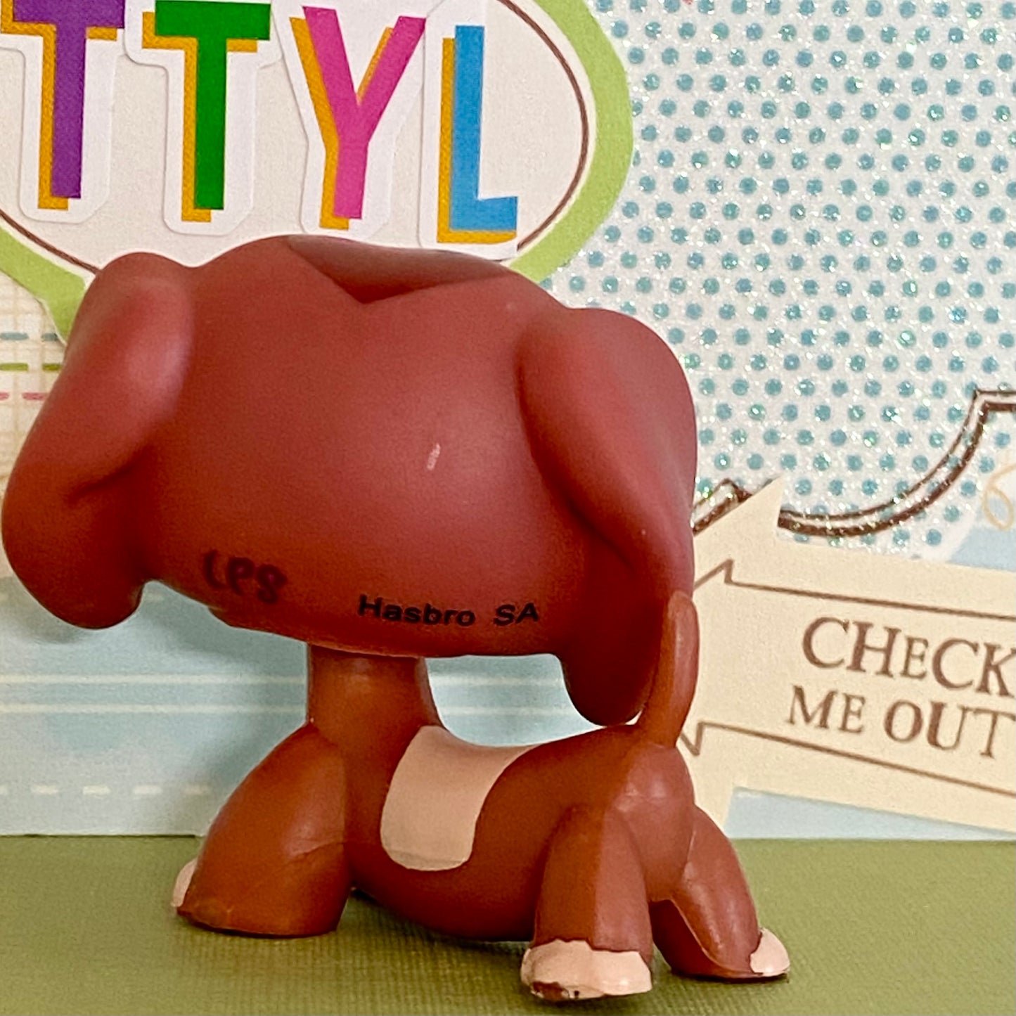 Vintage Authentic Littlest Pet Shop Dachshund Dog 3601 and Puppy 3602 Mama Me Brown Green