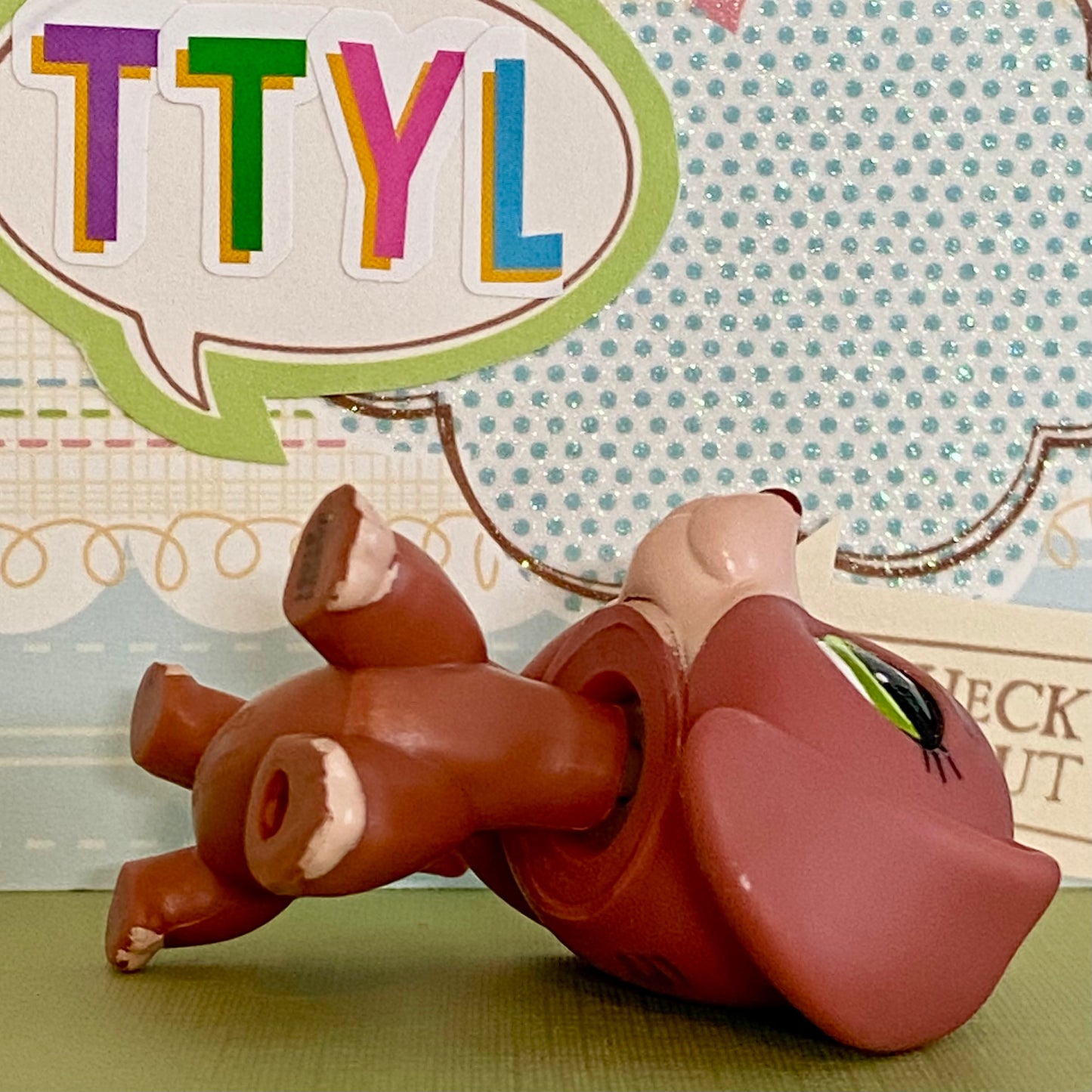 Vintage Authentic Littlest Pet Shop Dachshund Dog 3601 and Puppy 3602 Mama Me Brown Green