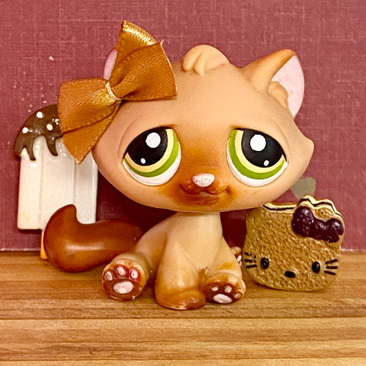 Vintage Authentic Littlest Pet Shop Kitten Cat 194 Brown Green