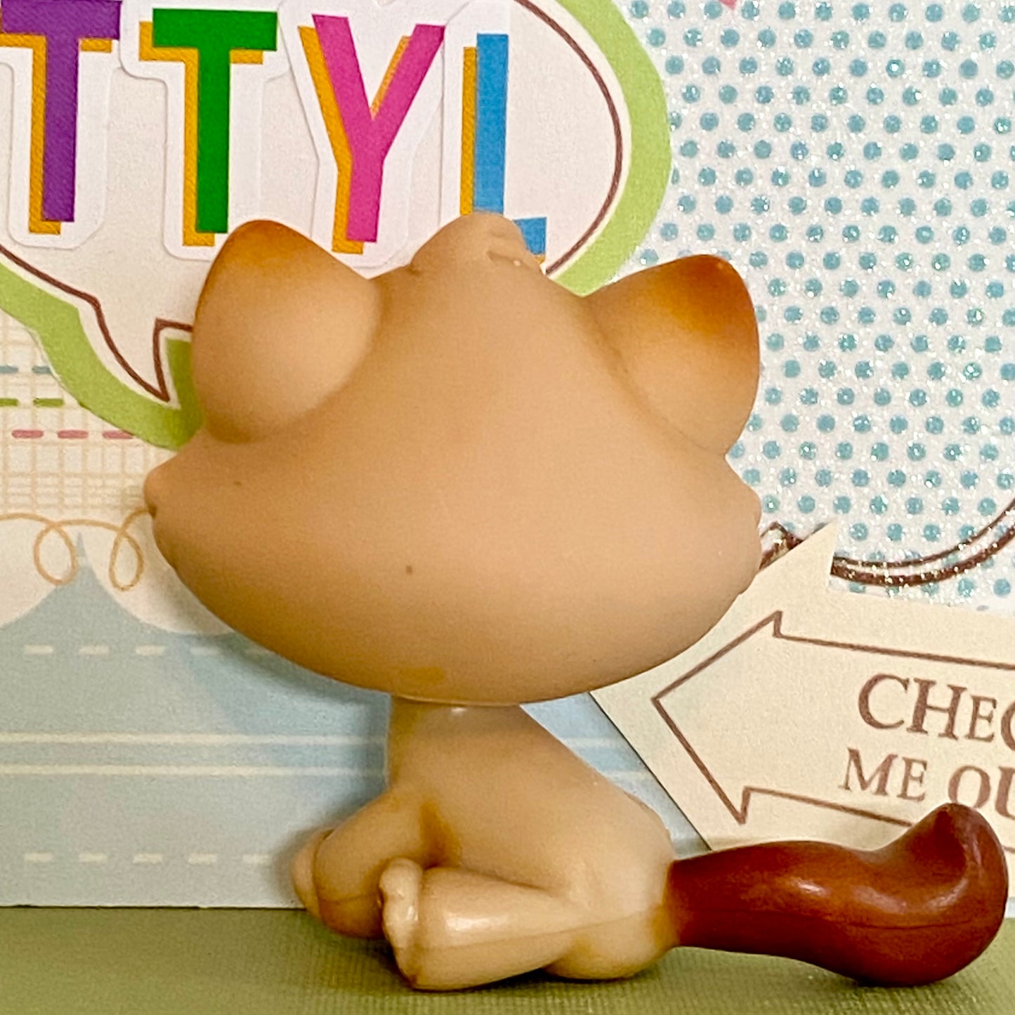 Vintage Authentic Littlest Pet Shop Kitten Cat 194 Brown Green