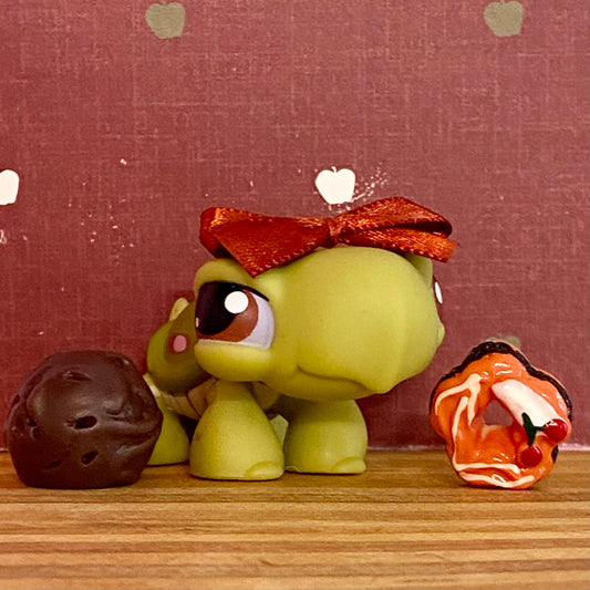 Vintage Authentic Littlest Pet Shop Turtle 7 Brown Pink