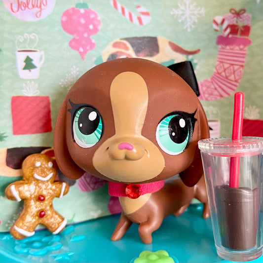 Vintage Authentic Littlest Pet Shop Dachshund Dog 3297 Aqua Collector