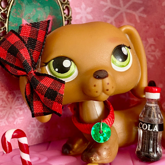 Vintage Authentic Littlest Pet Shop Dachshund 139 Green Christmas