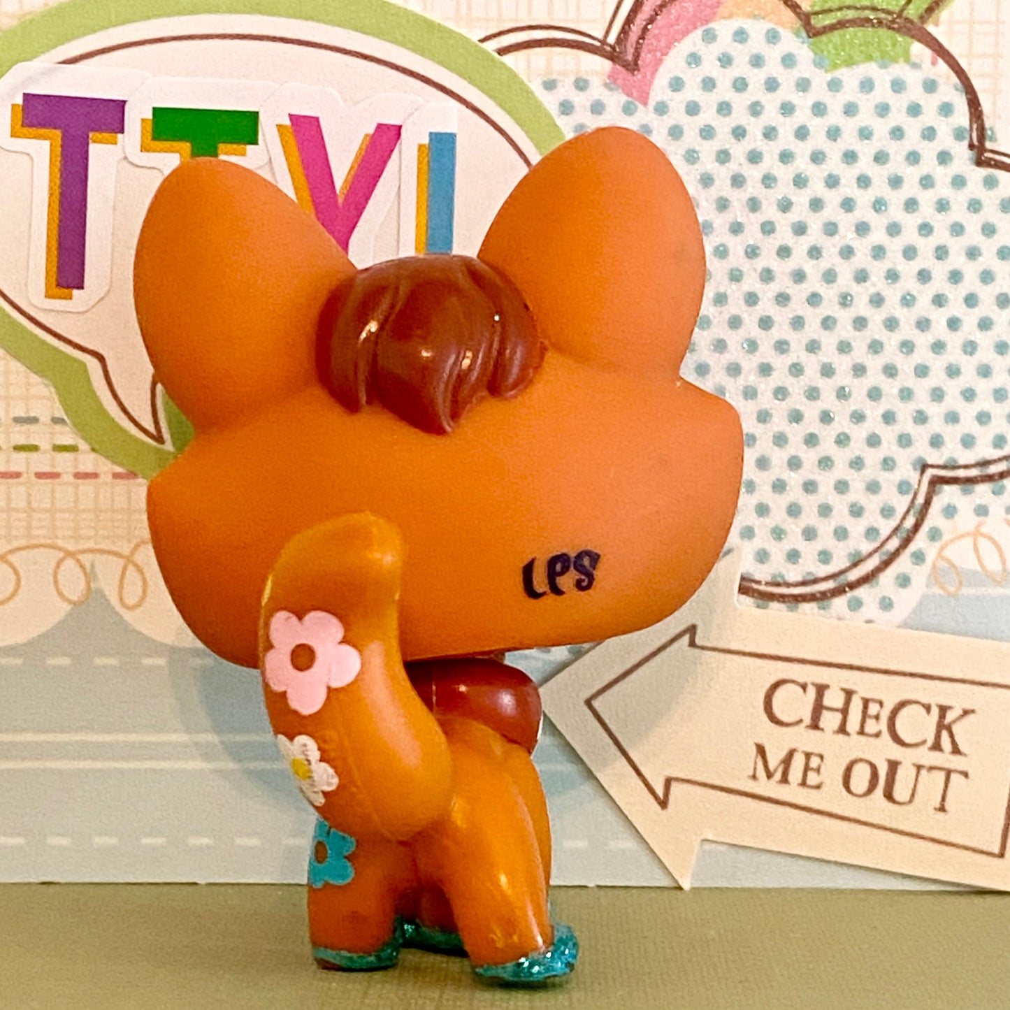 Vintage Authentic Littlest Pet Shop Fox 2341 Shimmer Shine Glitter Flowers Green