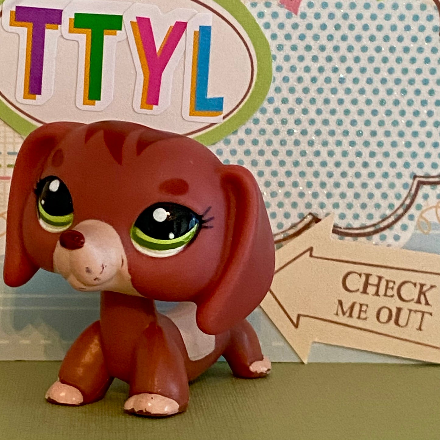 Vintage Authentic Littlest Pet Shop Dachshund 3601 Green Mommy Christmas