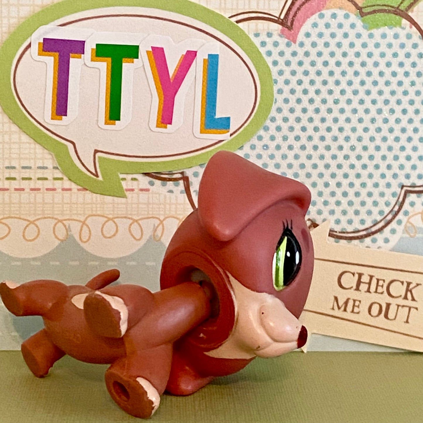 Vintage Authentic Littlest Pet Shop Dachshund 3601 Green Mommy Christmas