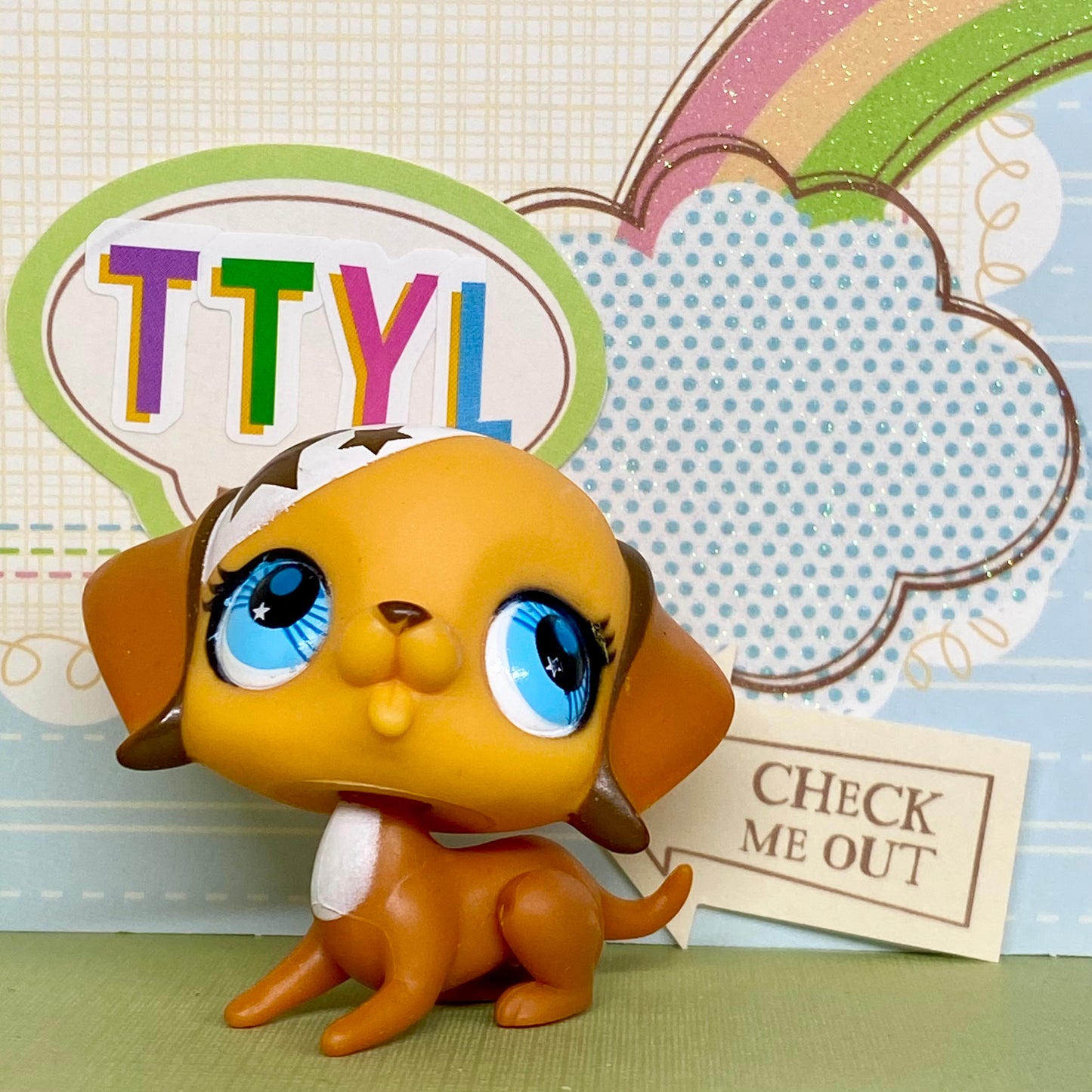 Vintage Authentic Littlest Pet Shop Dog Beagle 2858 Totally Talented Stars Aqua