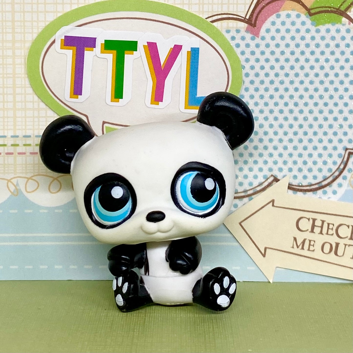 Vintage Authentic Littlest Pet Shop Panda Bear 90 Aqua Black White