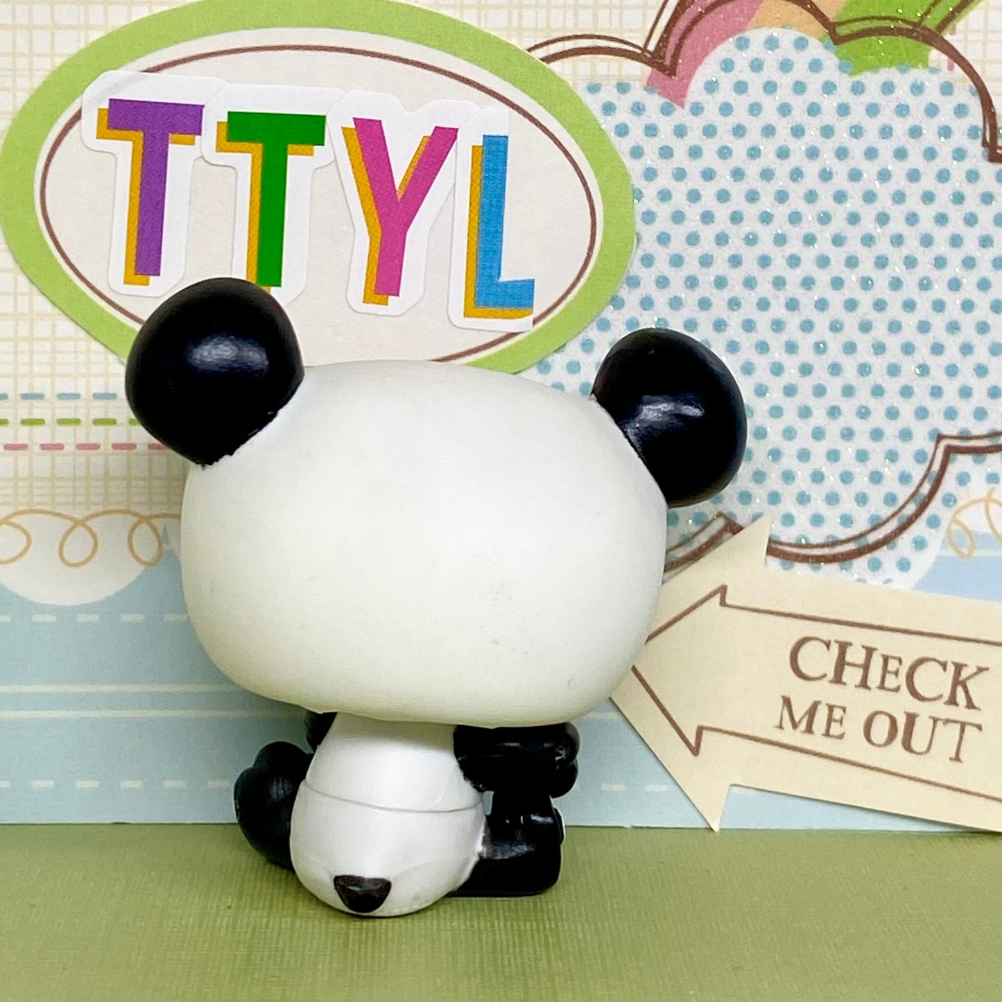 Vintage Authentic Littlest Pet Shop Panda Bear 90 Aqua Black White