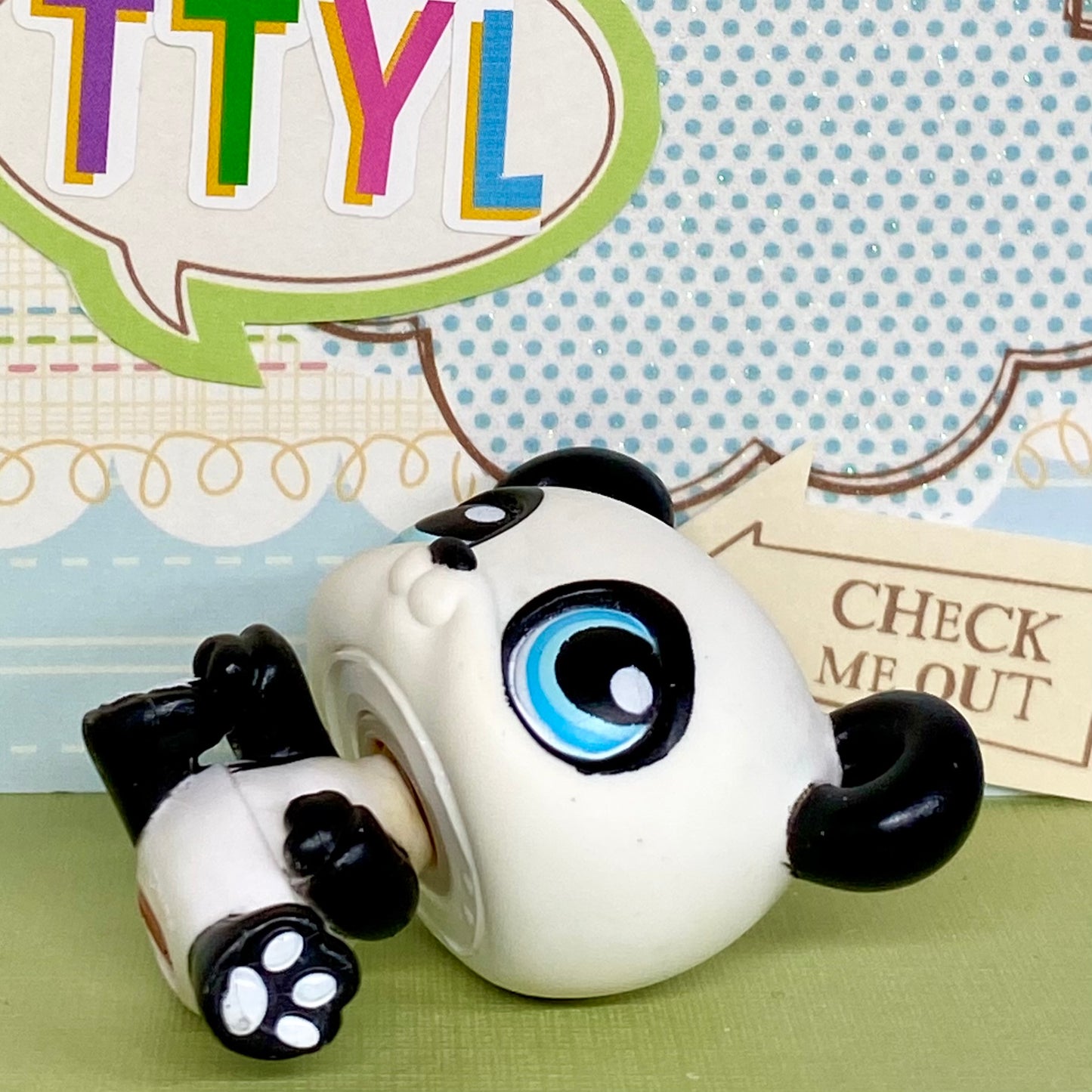 Vintage Authentic Littlest Pet Shop Panda Bear 90 Aqua Black White