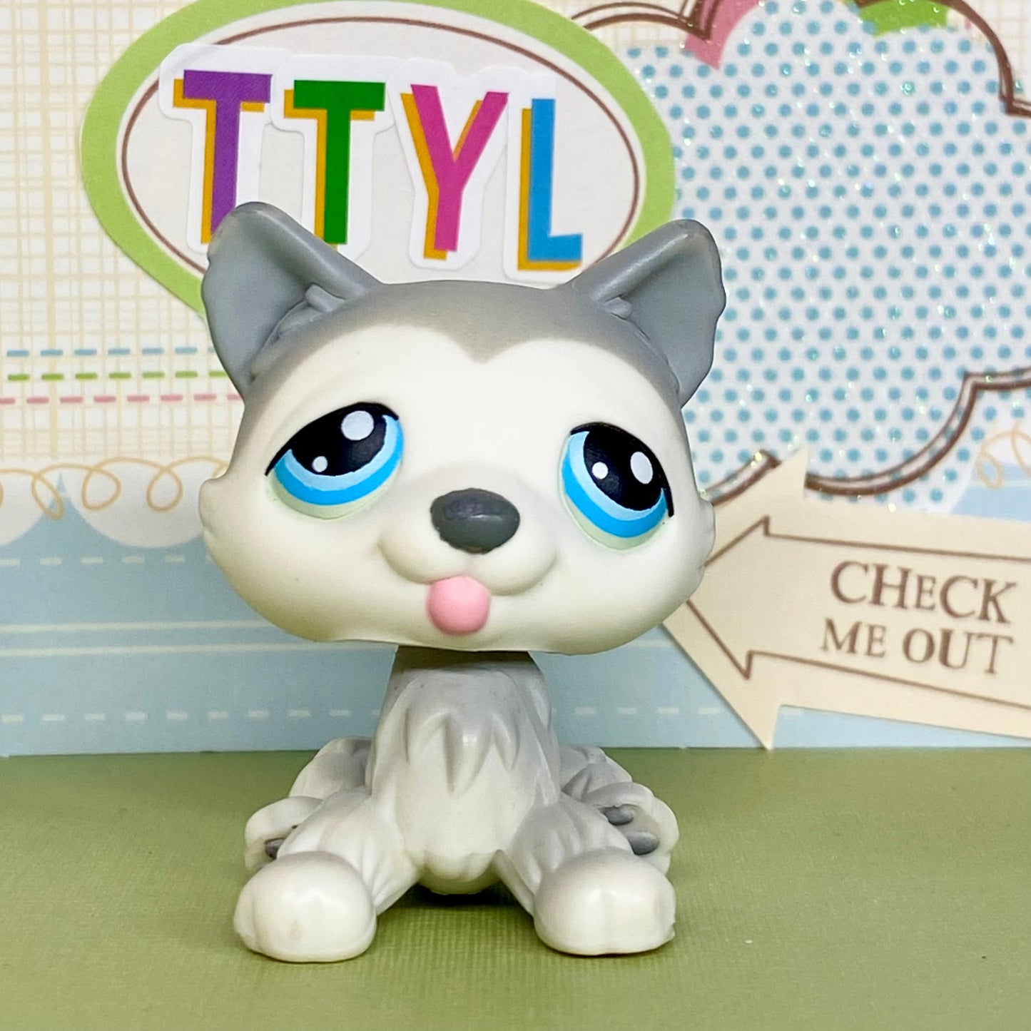 Vintage Authentic Littlest Pet Shop Dog Husky 70 Polar Puppies Blue Grey